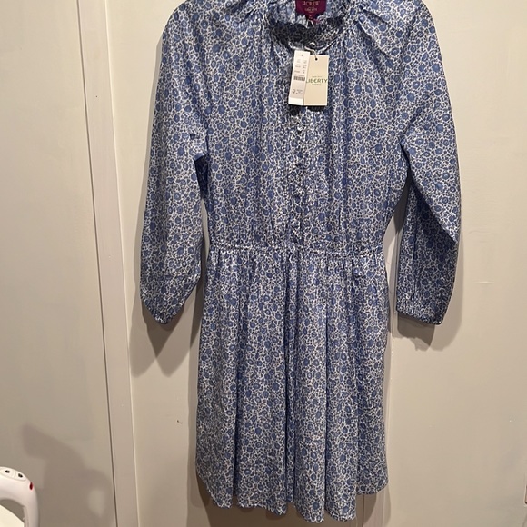 NWT J Crew Liberty Fabric Blue Floral Ruffle Mini Dress - Picture 7 of 9